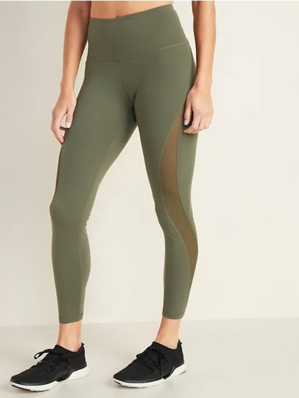 Old Navy Olive Green High-Rise Leggings with Mesh Side Panels